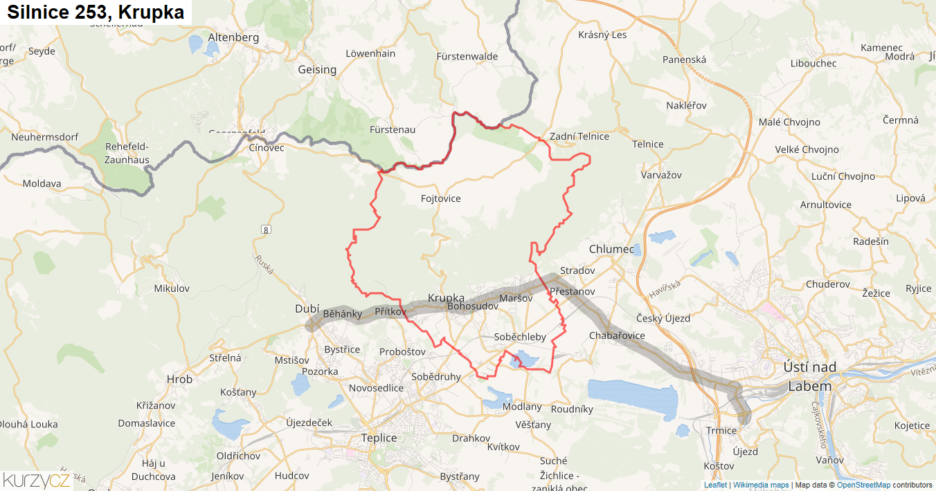 Krupka, Silnice 253 - Mapa