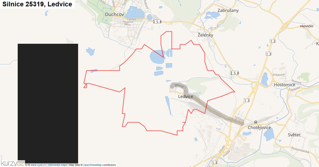 Ledvice, Silnice 25319 - Mapa