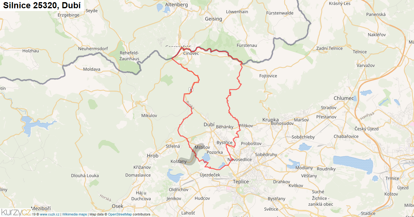 Dubí, Silnice 25320 - Mapa