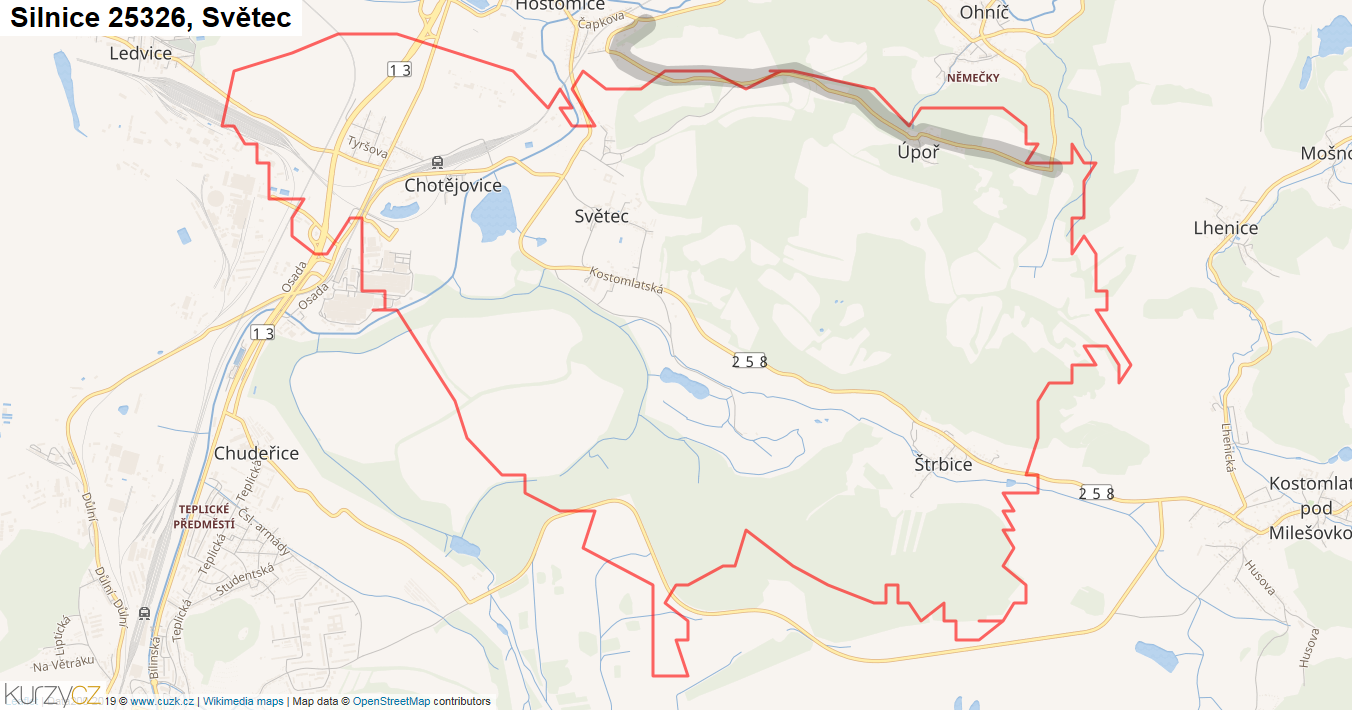 Světec, Silnice 25326 - Mapa