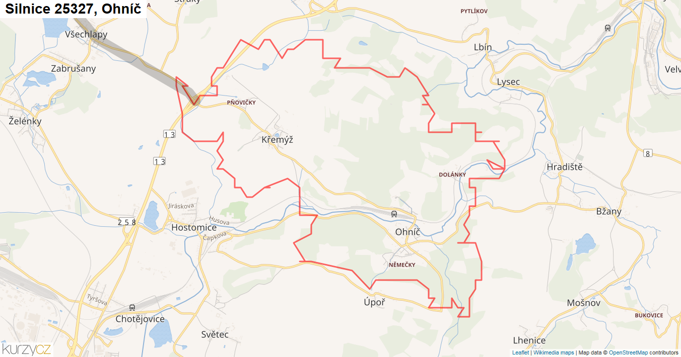 Ohníč, Silnice 25327 - Mapa