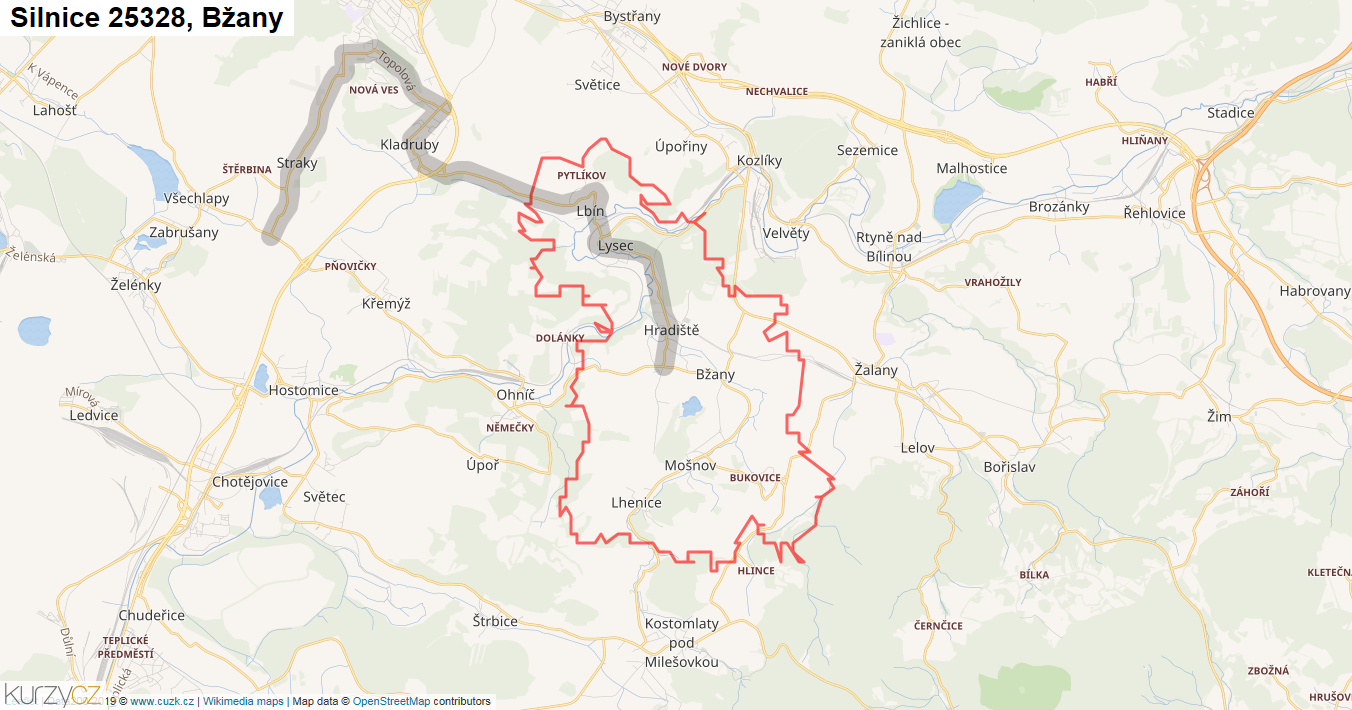 Bžany, Silnice 25328 - Mapa
