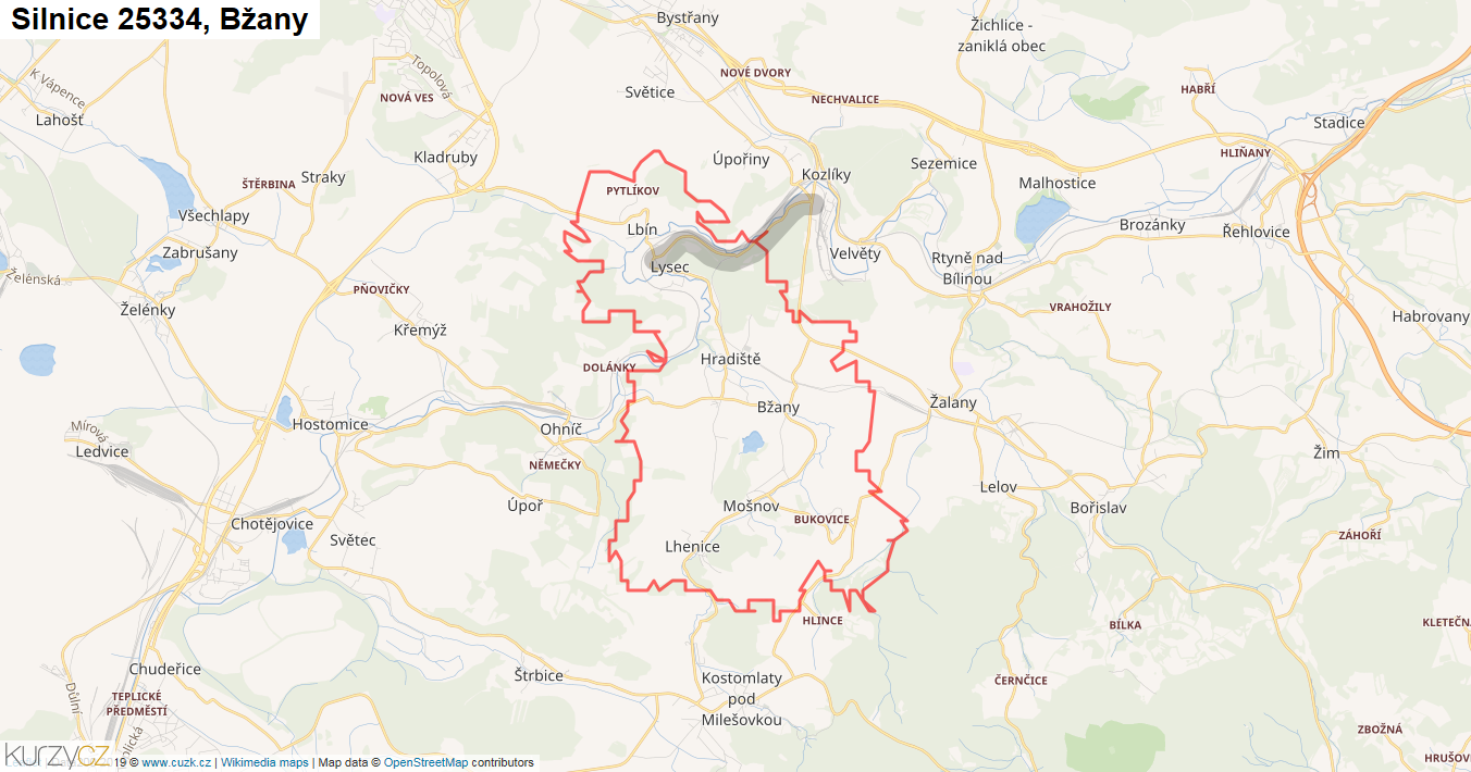 Bžany, Silnice 25334 - Mapa