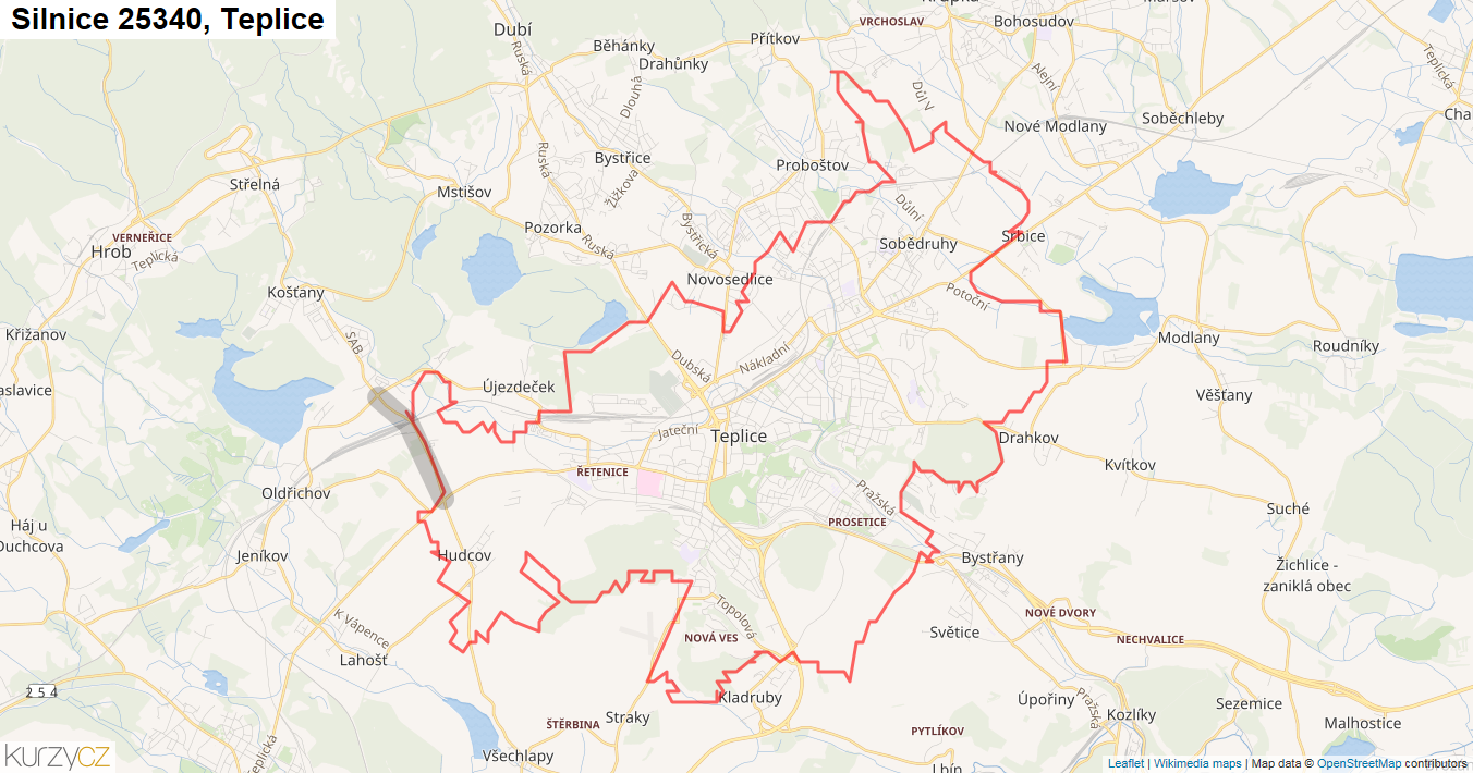 Teplice, Silnice 25340 - Mapa