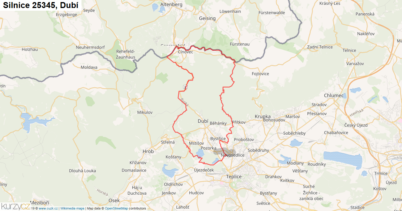 Dubí, Silnice 25345 - Mapa