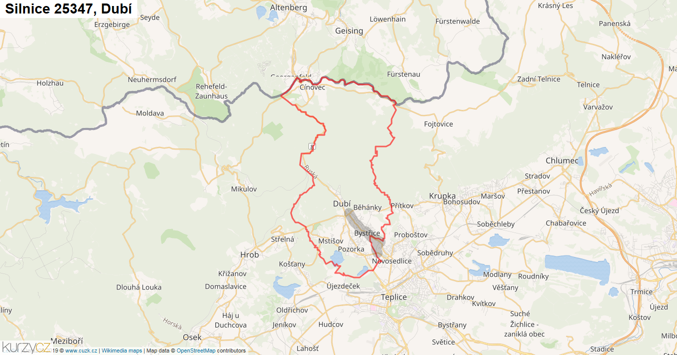 Dubí, Silnice 25347 - Mapa