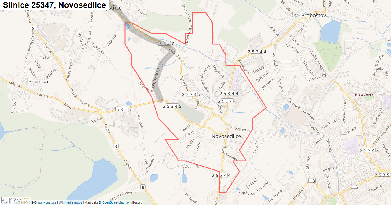 Novosedlice, Silnice 25347 - Mapa