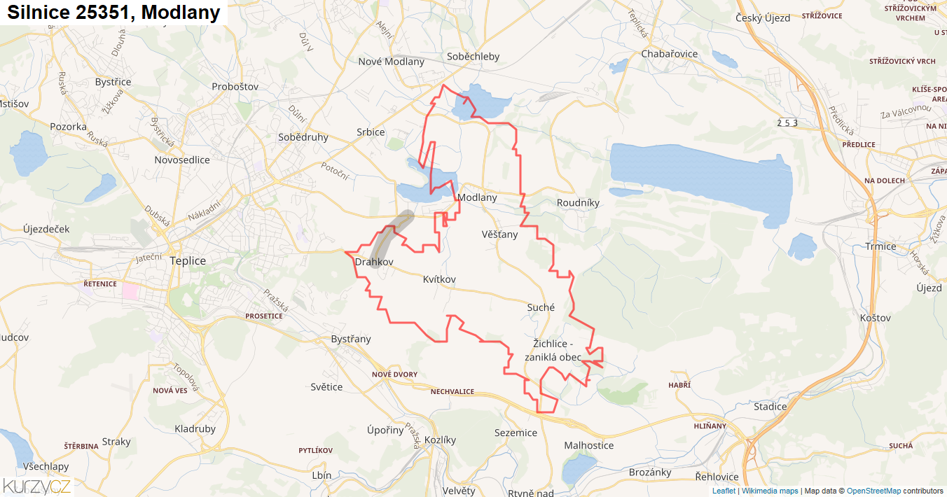 Modlany, Silnice 25351 - Mapa