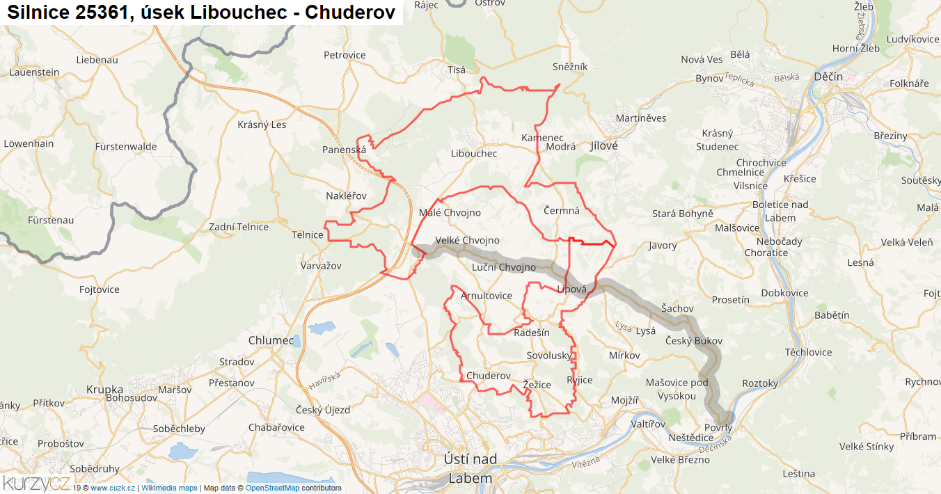 Úsek Libouchec - Chuderov, Silnice 25361 - Mapa