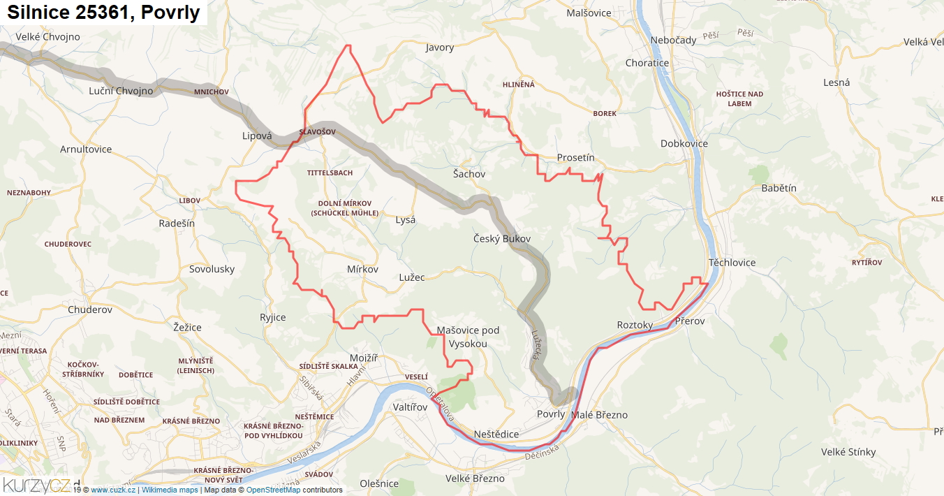 Povrly, Silnice 25361 - Mapa