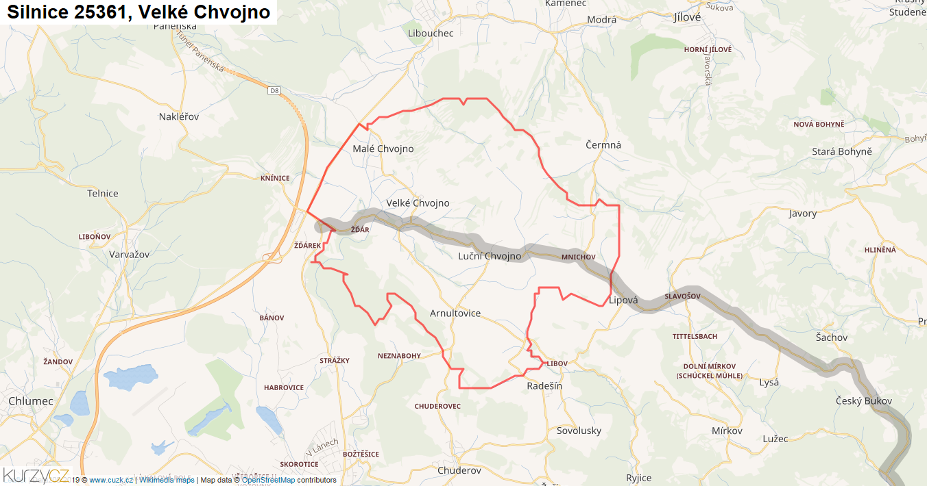 Velké Chvojno, Silnice 25361 - Mapa