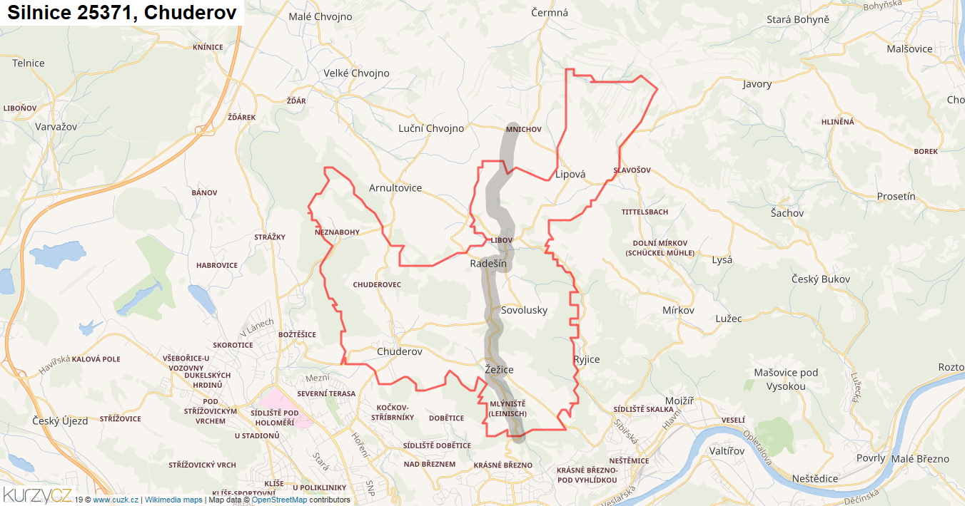 Chuderov, Silnice 25371 - Mapa