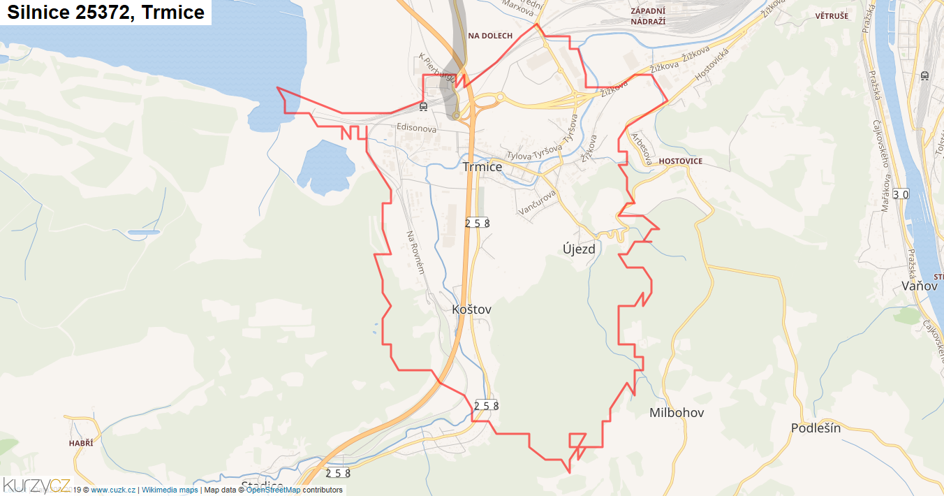 Trmice, Silnice 25372 - Mapa