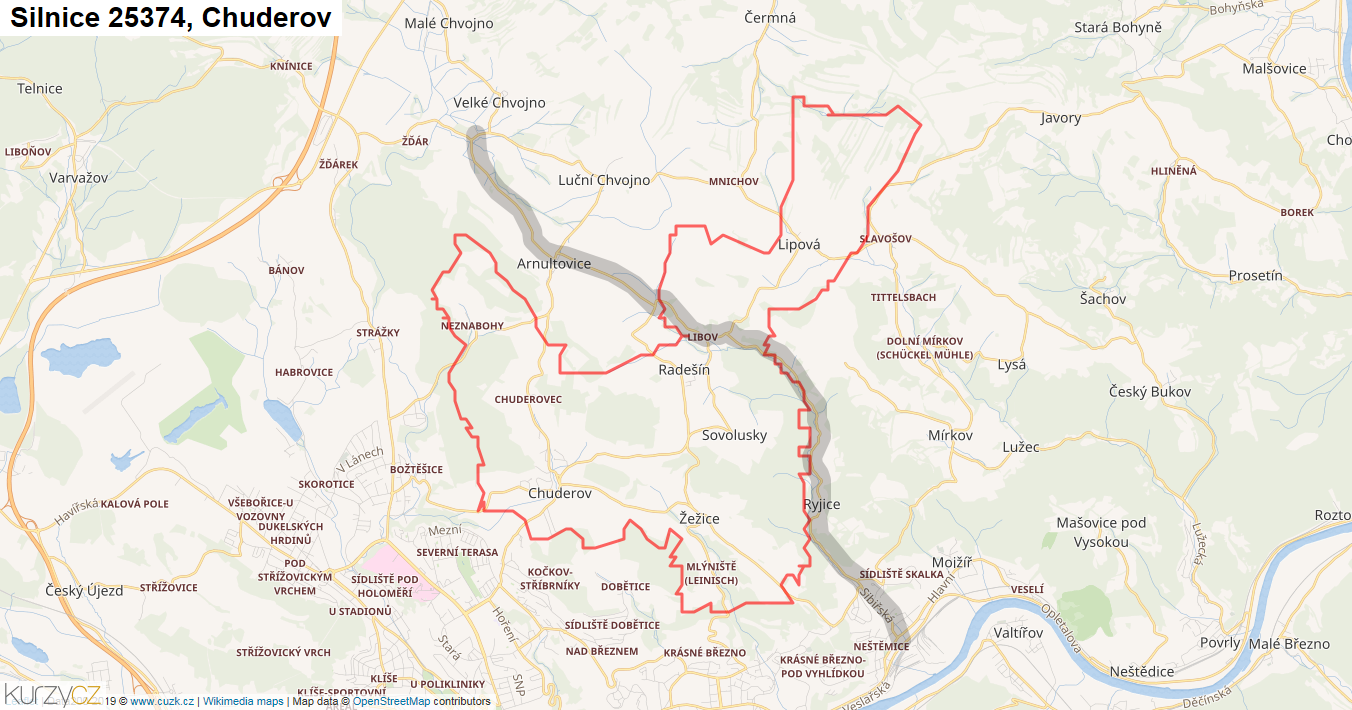 Chuderov, Silnice 25374 - Mapa