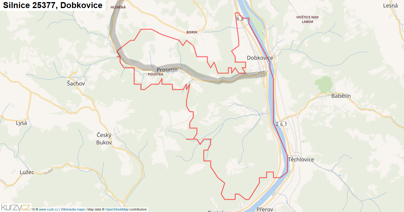 Dobkovice, Silnice 25377 - Mapa