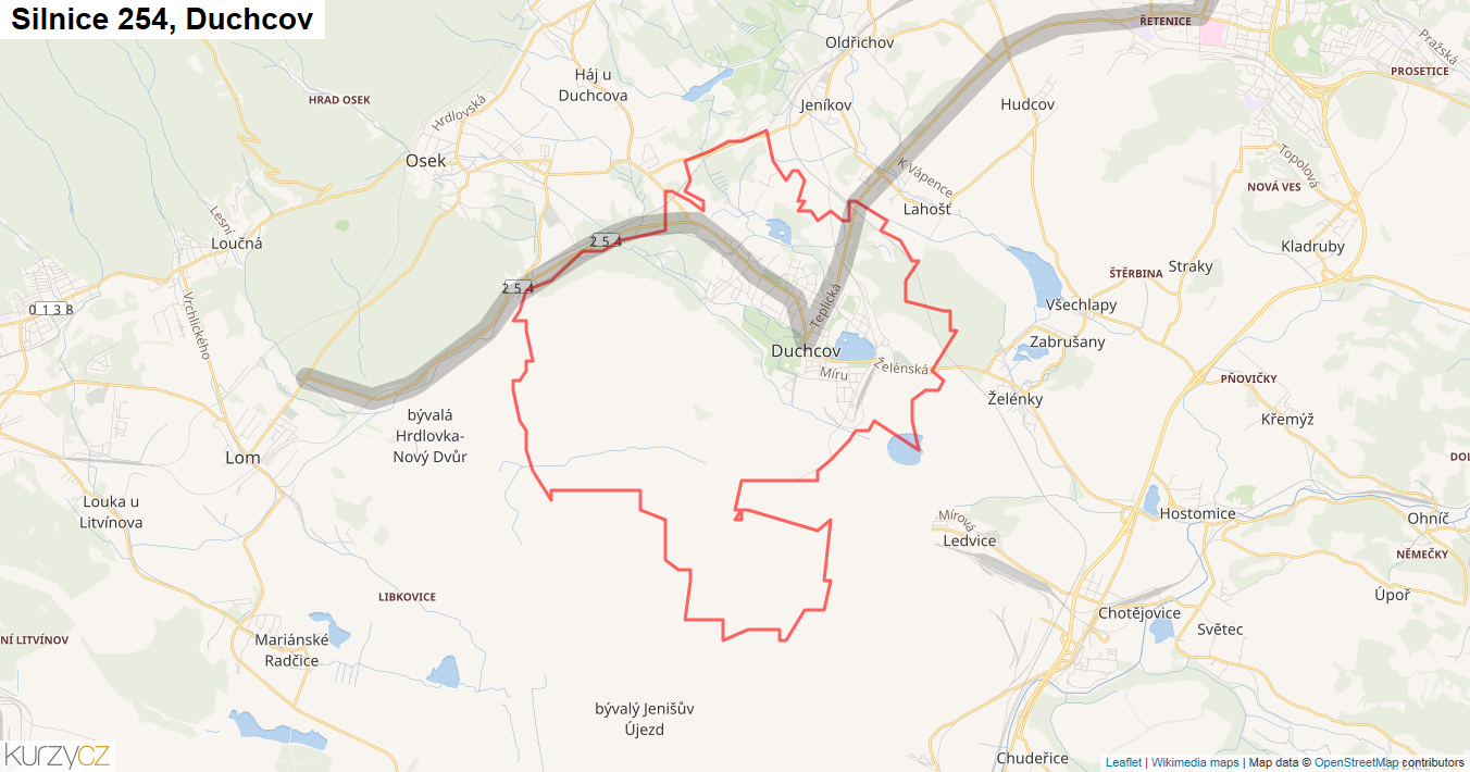 Duchcov, Silnice 254 - Mapa