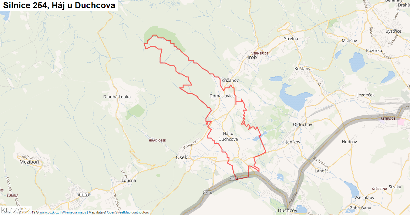 Háj u Duchcova, Silnice 254 - Mapa