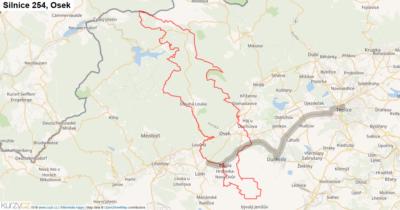 Osek, Silnice 254 - Mapa