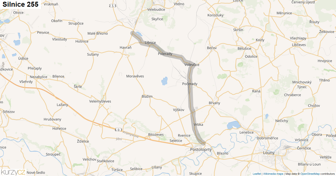 Silnice 255 - mapa Silnice 255