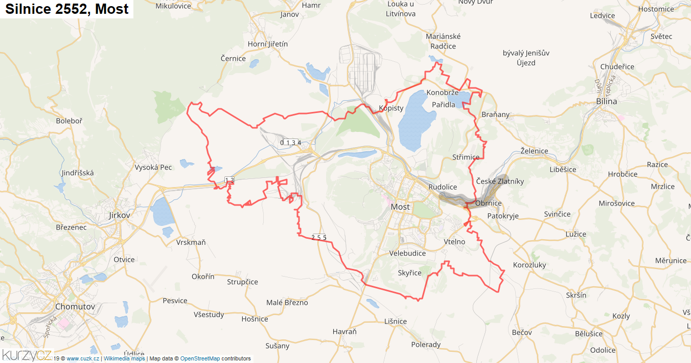 Most, Silnice 2552 - Mapa