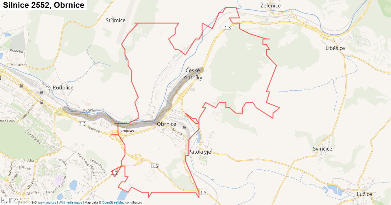 Obrnice, Silnice 2552 - Mapa