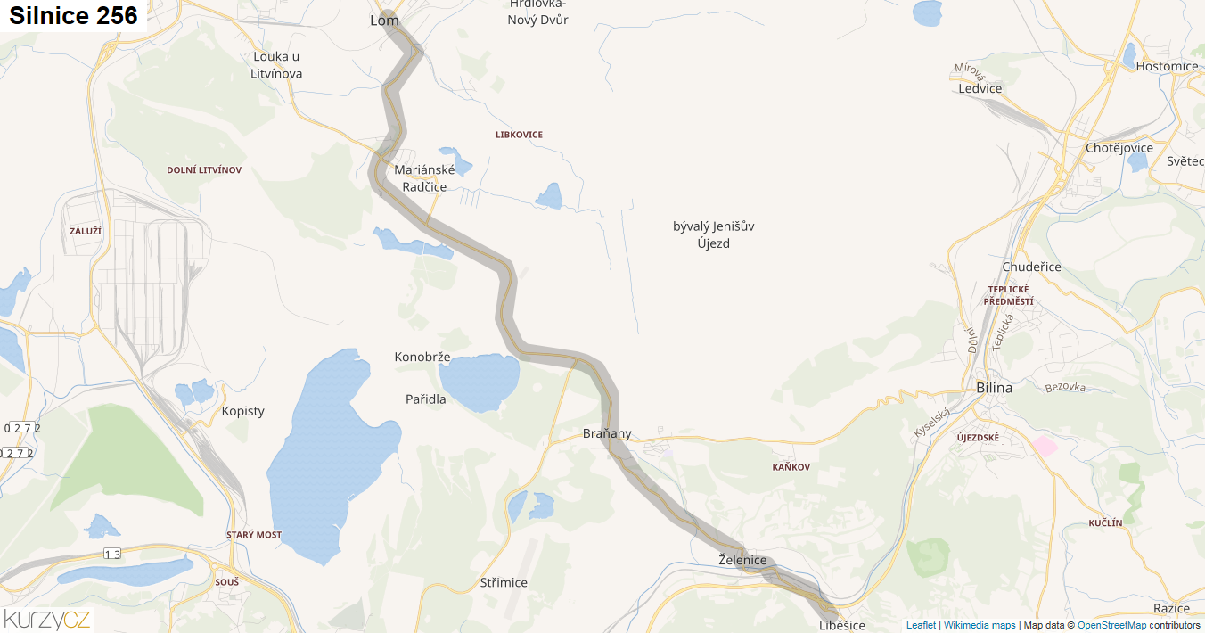 Silnice 256 - mapa Silnice 256