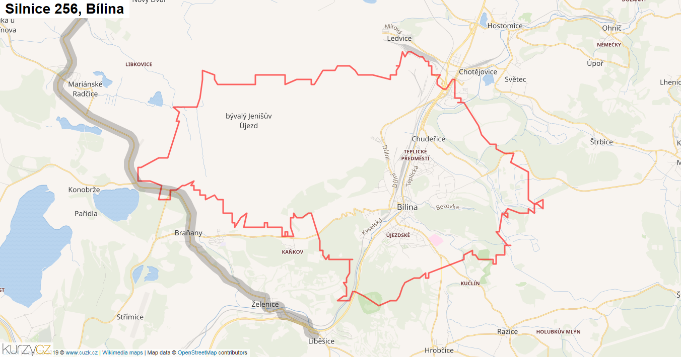 Bílina, Silnice 256 - Mapa