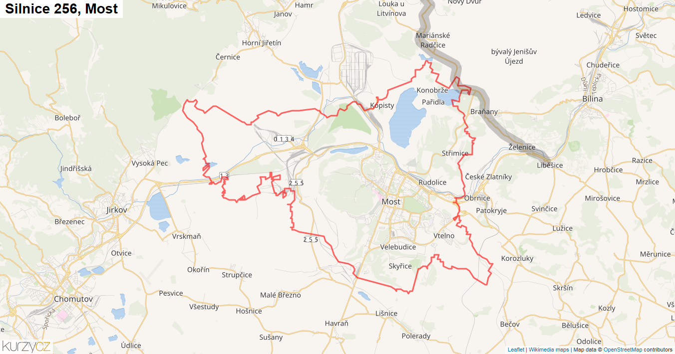 Most, Silnice 256 - Mapa