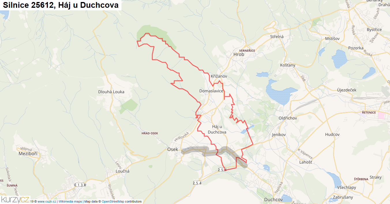 Háj u Duchcova, Silnice 25612 - Mapa