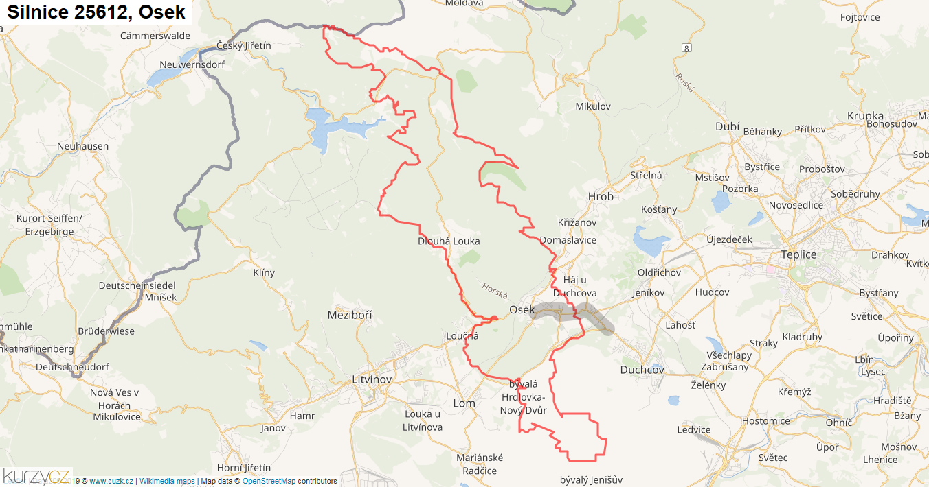 Osek, Silnice 25612 - Mapa
