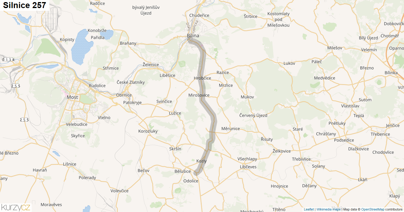 Silnice 257 - mapa Silnice 257