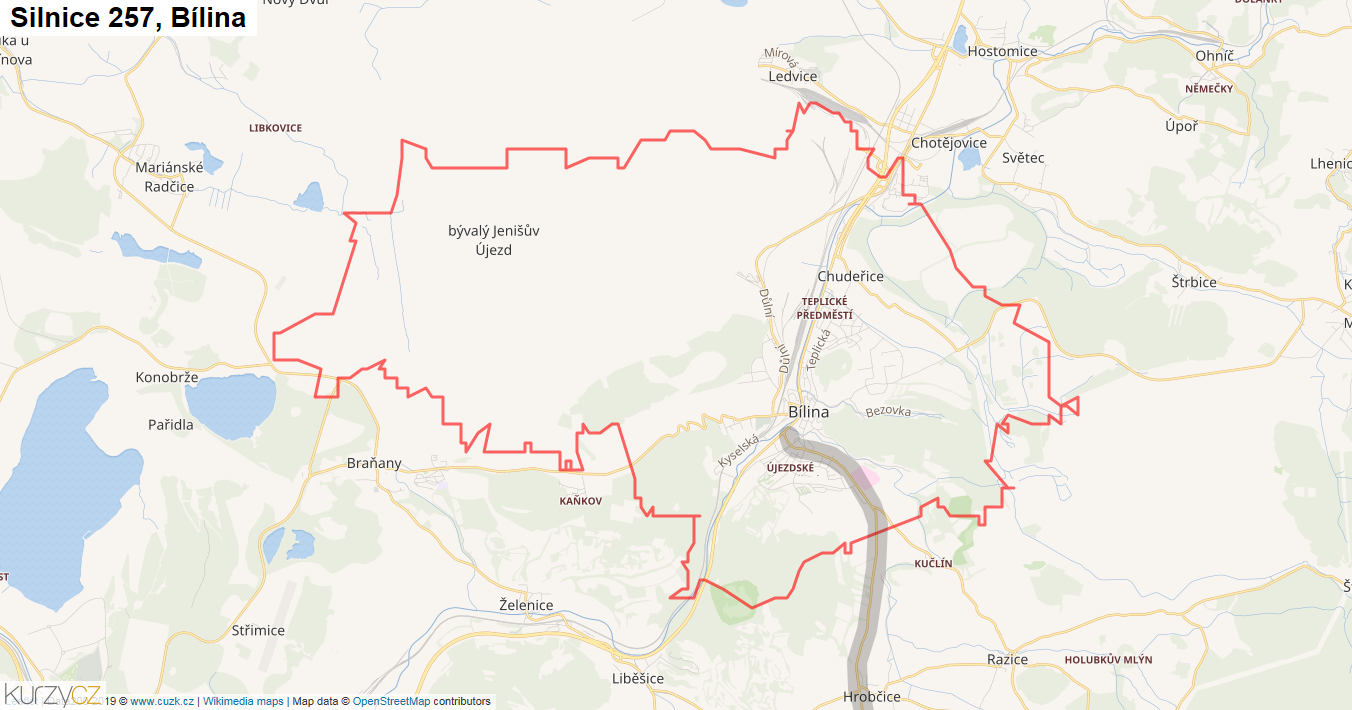 Bílina, Silnice 257 - Mapa