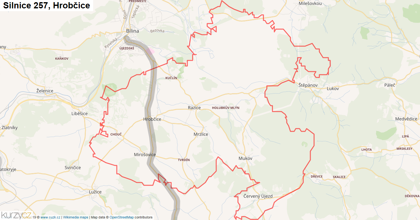 Hrobčice, Silnice 257 - Mapa
