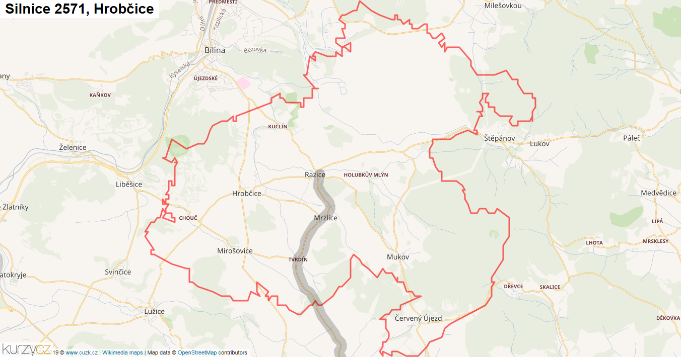 Hrobčice, Silnice 2571 - Mapa