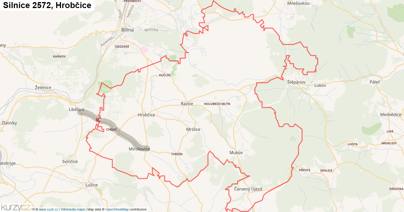 Hrobčice, Silnice 2572 - Mapa