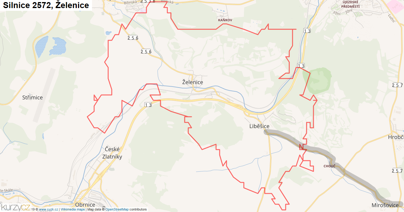 Želenice, Silnice 2572 - Mapa