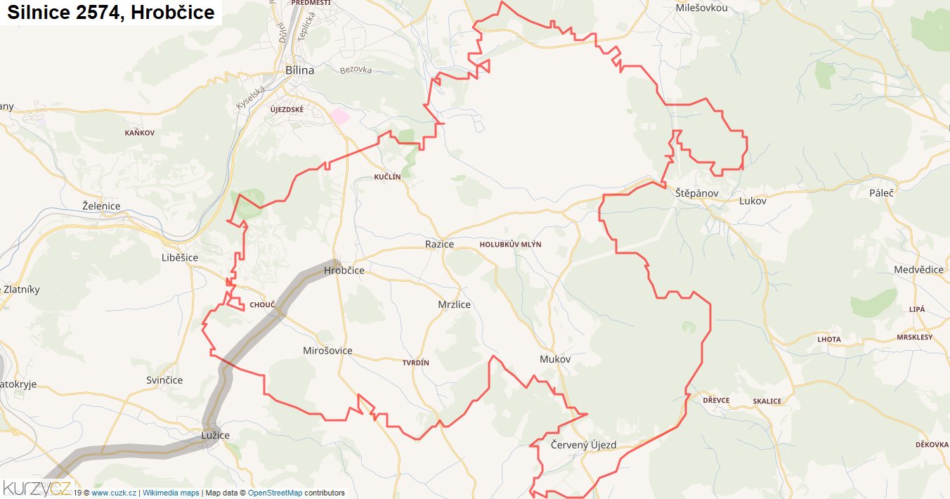 Hrobčice, Silnice 2574 - Mapa