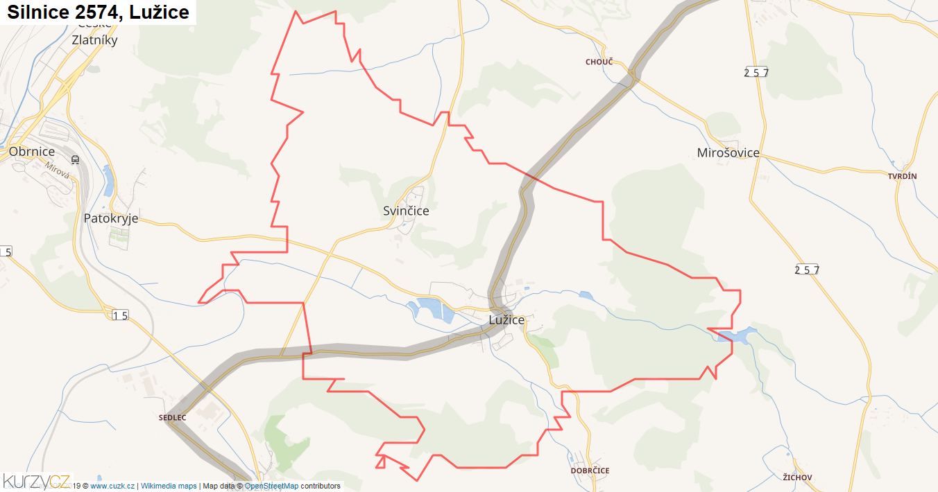 Lužice, Silnice 2574 - Mapa
