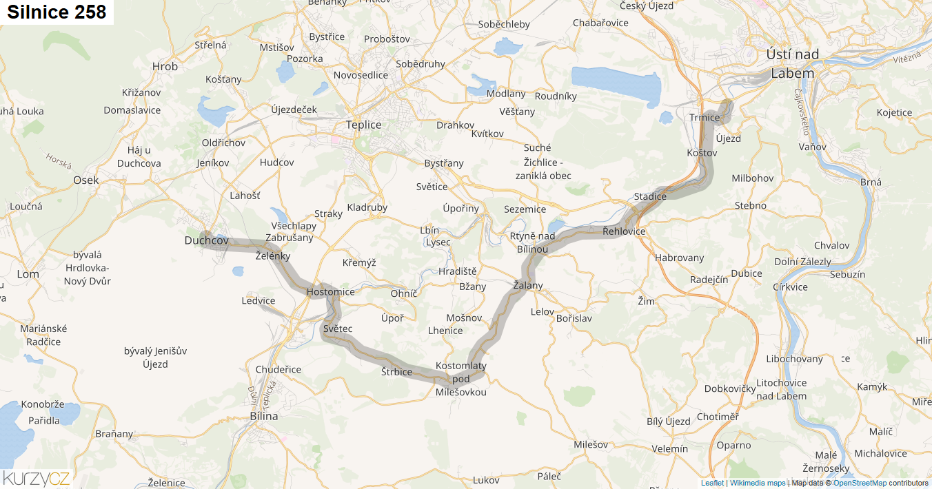 Silnice 258 - mapa Silnice 258