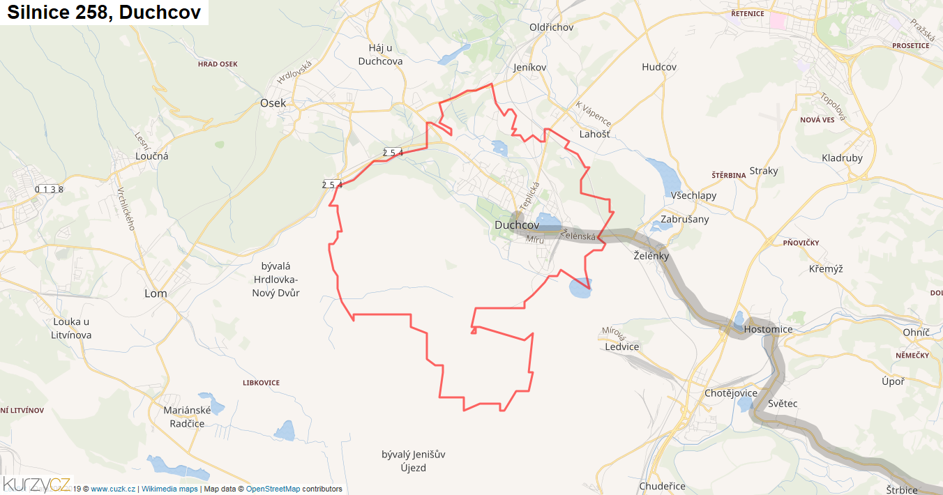 Duchcov, Silnice 258 - Mapa