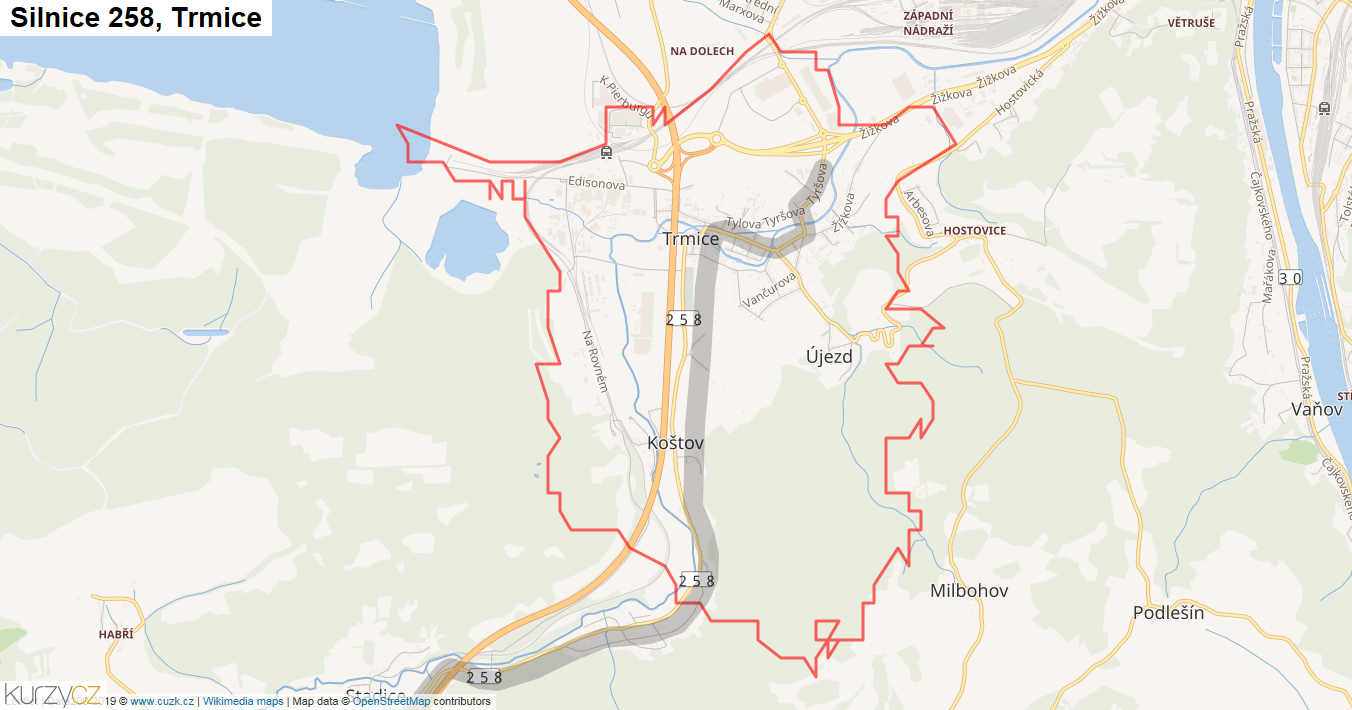 Trmice, Silnice 258 - Mapa