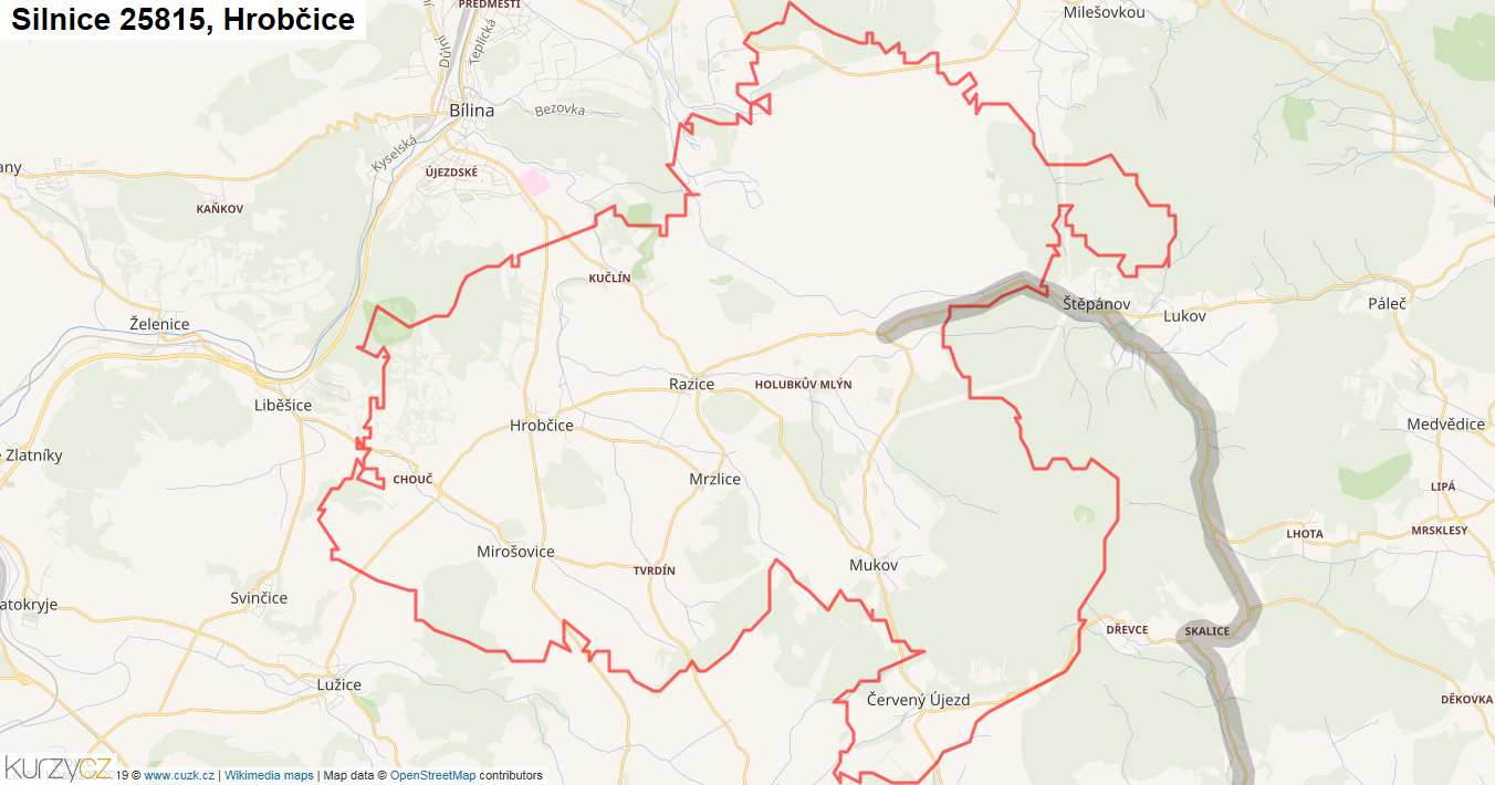 Hrobčice, Silnice 25815 - Mapa