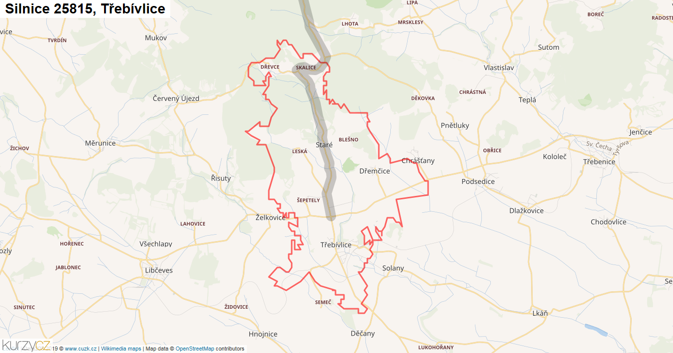 Třebívlice, Silnice 25815 - Mapa