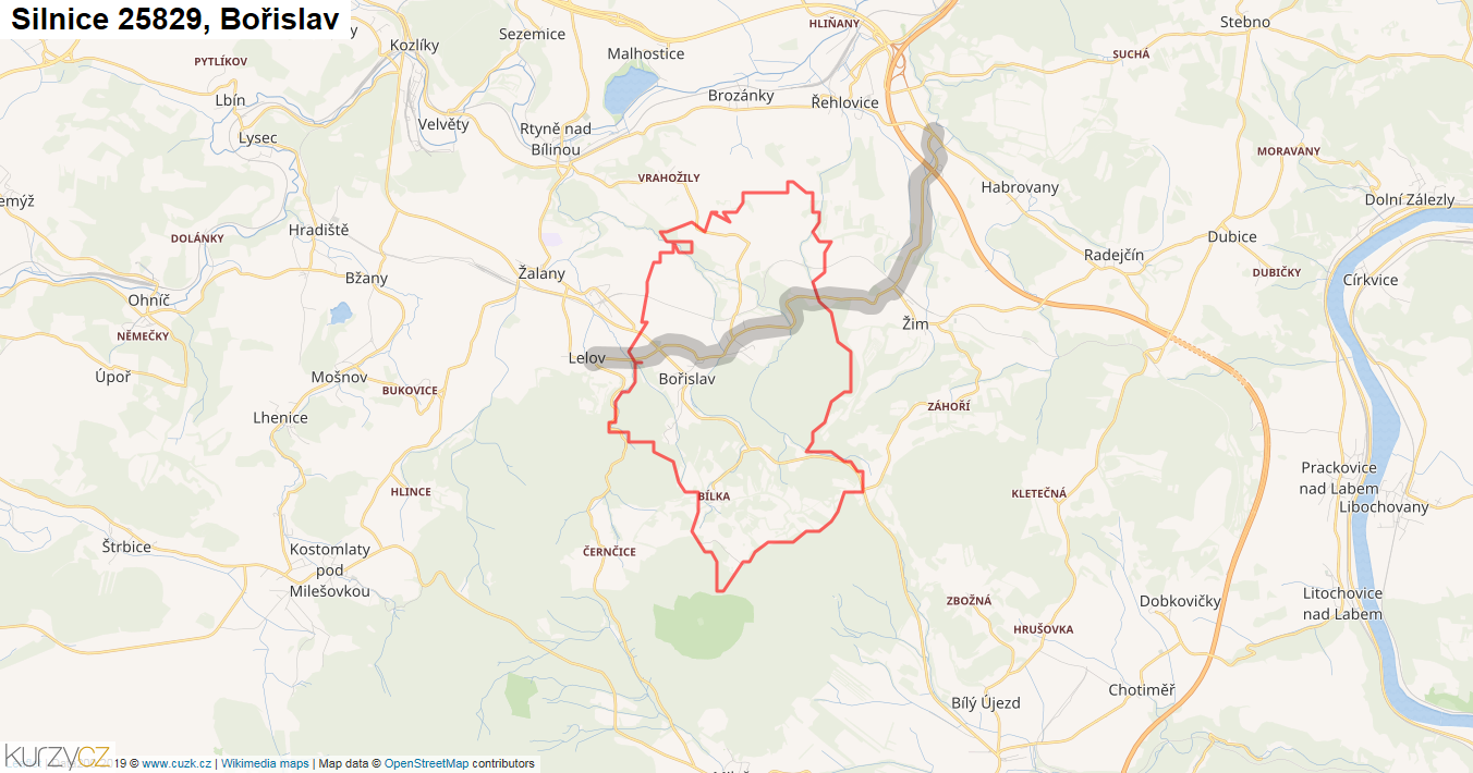 Bořislav, Silnice 25829 - Mapa