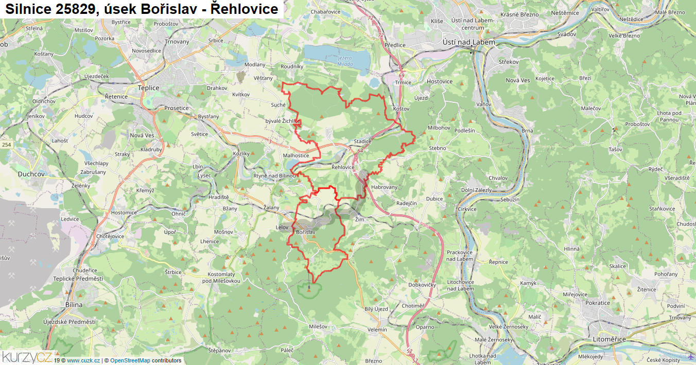 Úsek Bořislav - Řehlovice, Silnice 25829 - Mapa