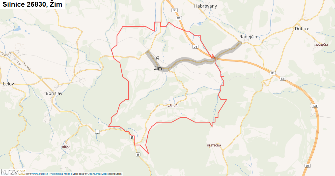 Žim, Silnice 25830 - Mapa