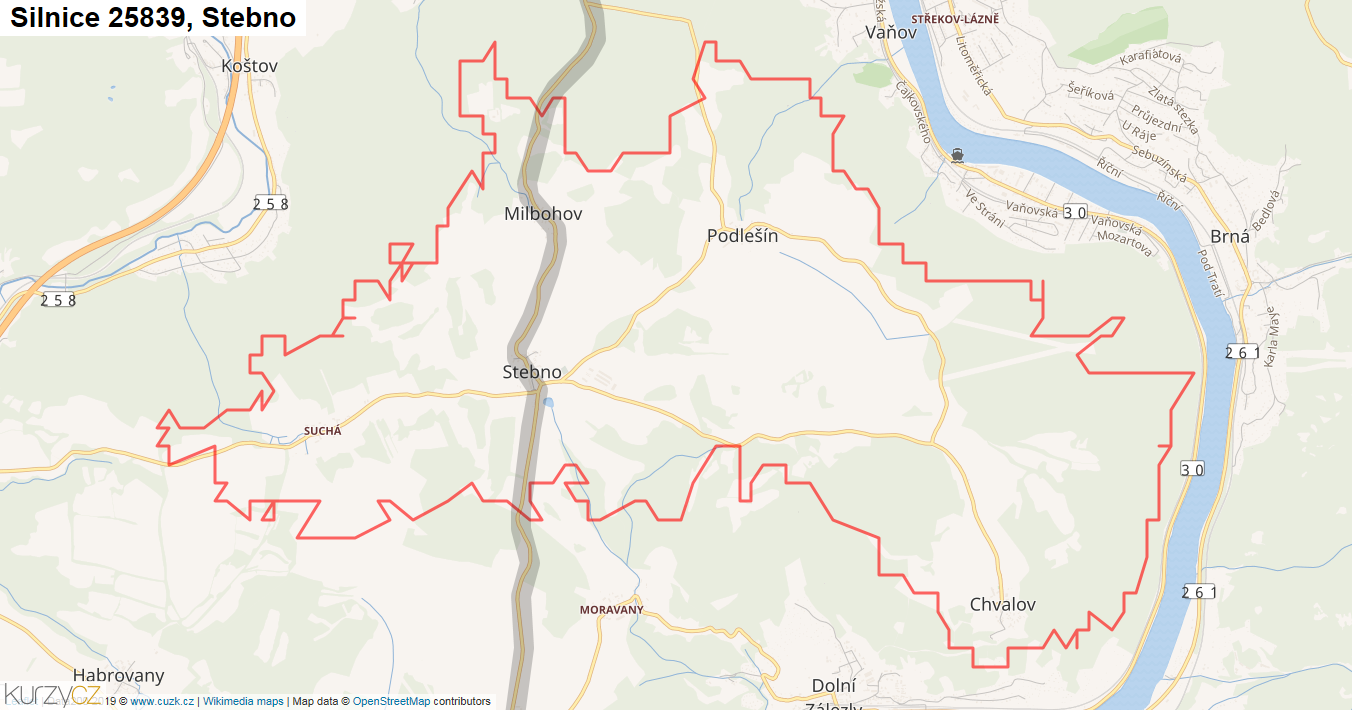 Stebno, Silnice 25839 - Mapa