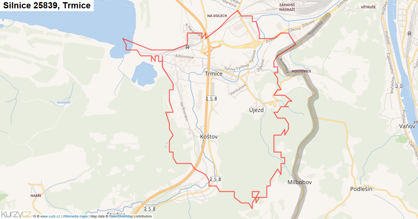 Trmice, Silnice 25839 - Mapa