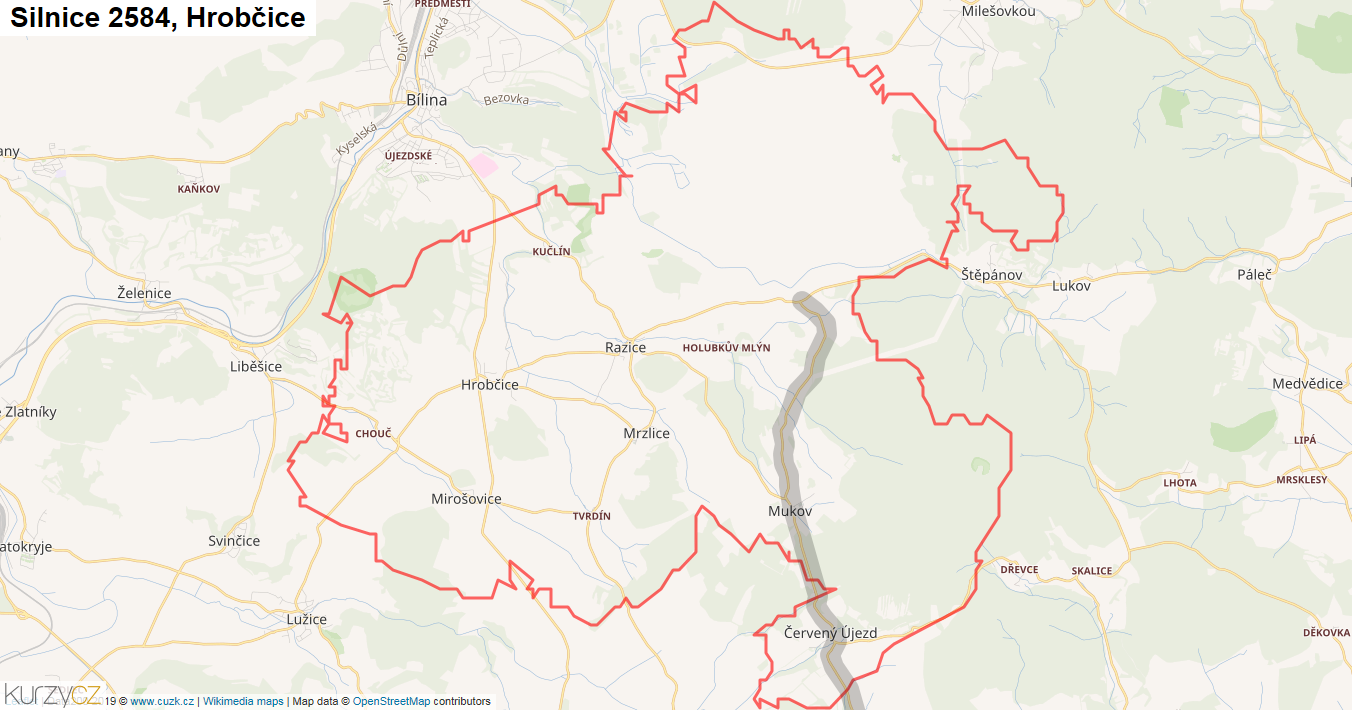 Hrobčice, Silnice 2584 - Mapa