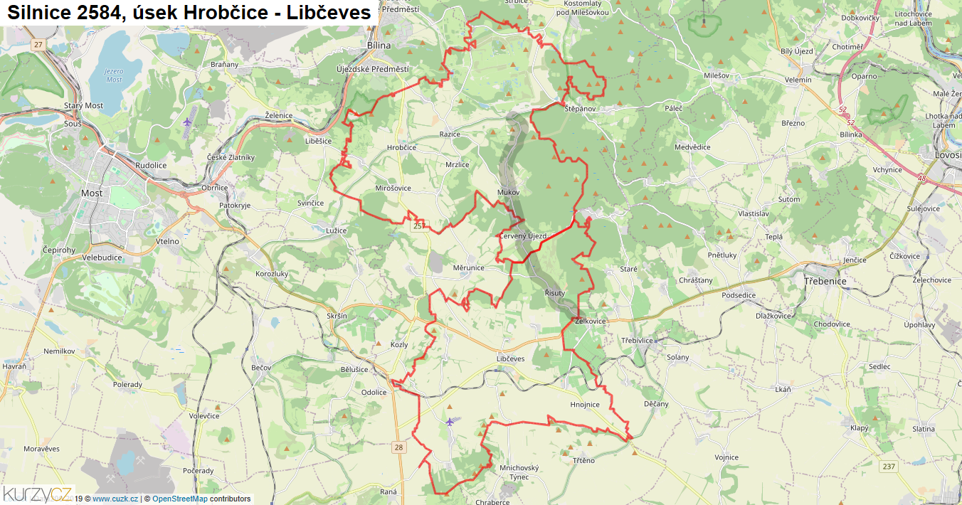 Úsek Hrobčice - Libčeves, Silnice 2584 - Mapa